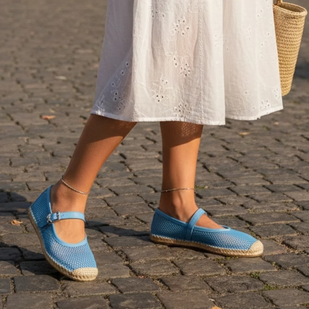 MICHAEL Michael Kors Women's Lynn Blue Mesh Ballet Espadrille Size 10